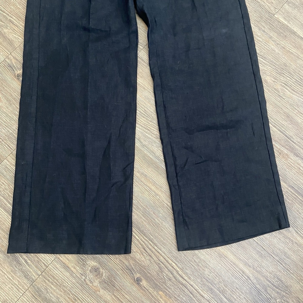 J Crew City Crepe Wide Leg Essential Pleats Pockets Linen Trouser Black Pant  4P - Picture 3 of 8